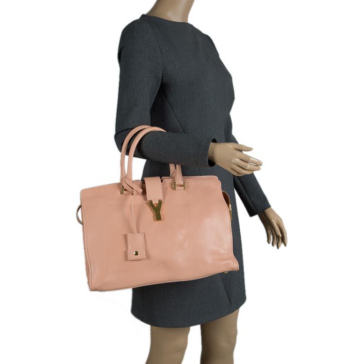 Pre Owned Saint Laurent Paris Peach Leather Medium Chyc Cabas Tote