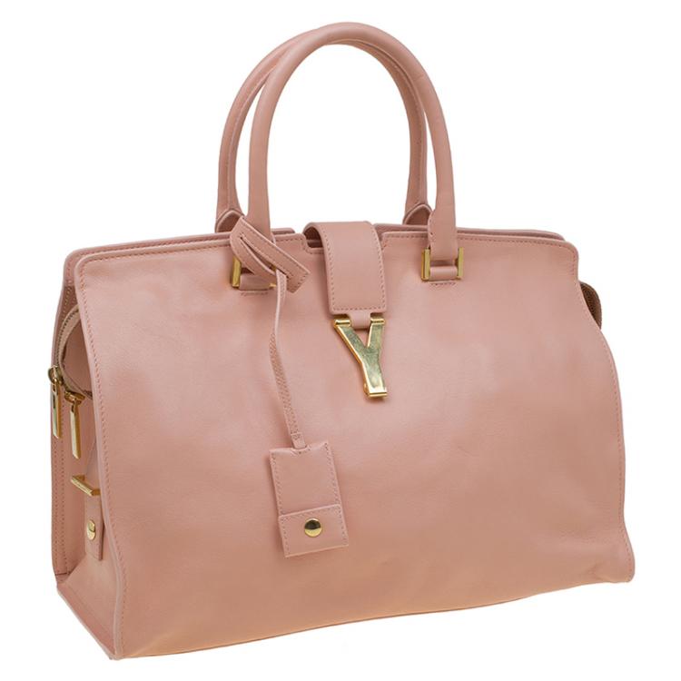 Pre Owned Saint Laurent Paris Peach Leather Medium Chyc Cabas Tote