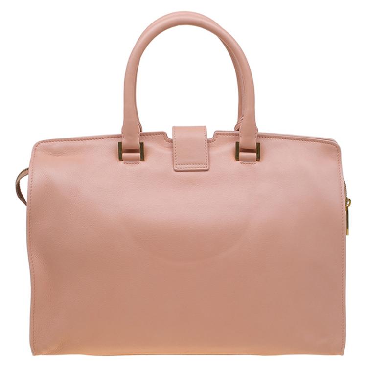 Pre Owned Saint Laurent Paris Peach Leather Medium Chyc Cabas Tote