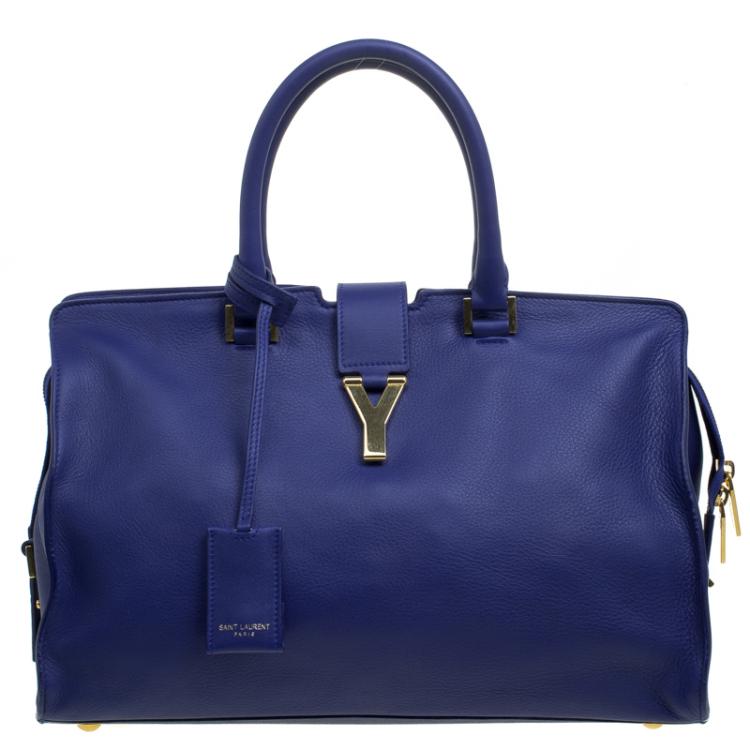 Pre Owned Saint Laurent Paris Blue Leather Medium Cabas Chyc Tote