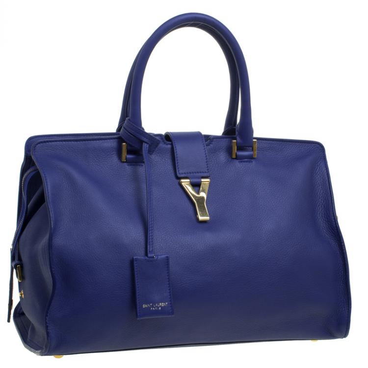 Pre Owned Saint Laurent Paris Blue Leather Medium Cabas Chyc Tote