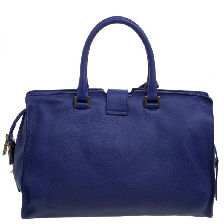 Pre Owned Saint Laurent Paris Blue Leather Medium Cabas Chyc Tote