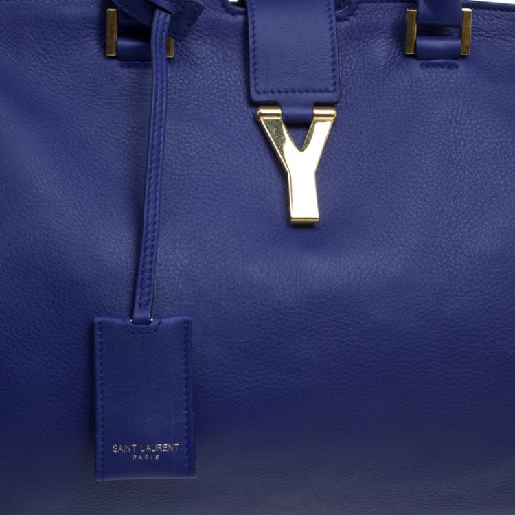 Pre Owned Saint Laurent Paris Blue Leather Medium Cabas Chyc Tote