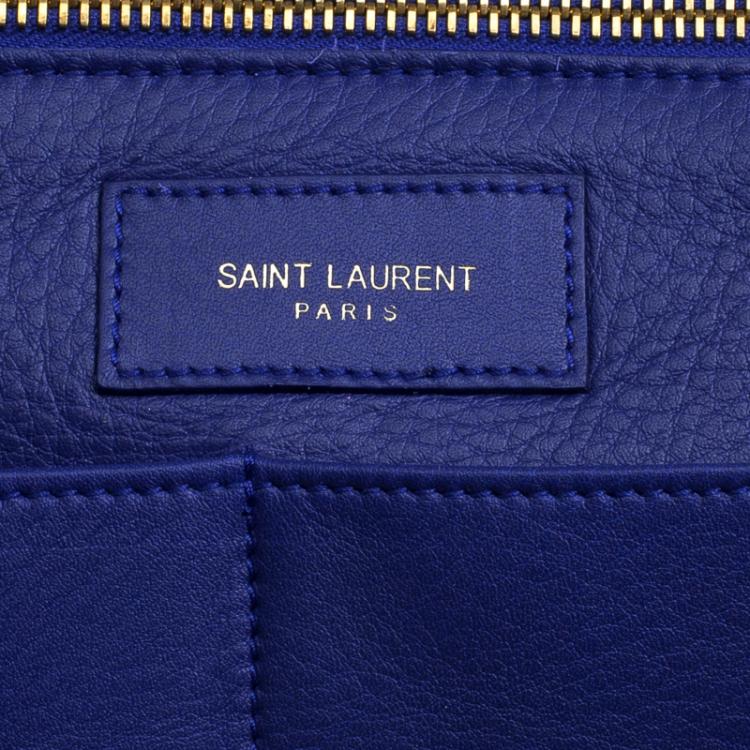 Pre Owned Saint Laurent Paris Blue Leather Medium Cabas Chyc Tote