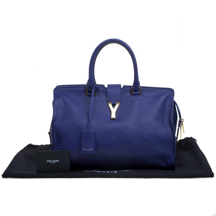Pre Owned Saint Laurent Paris Blue Leather Medium Cabas Chyc Tote
