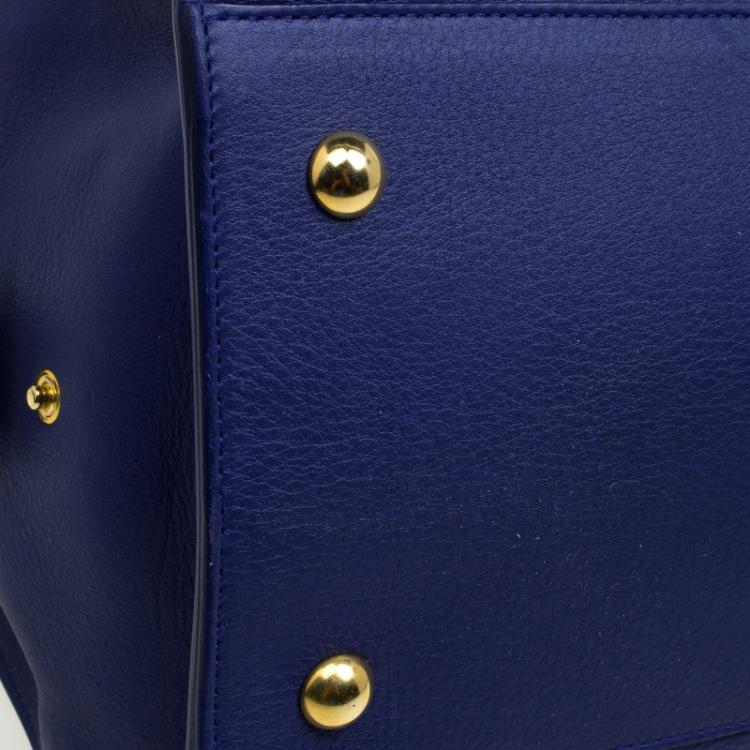 Pre Owned Saint Laurent Paris Blue Leather Medium Cabas Chyc Tote