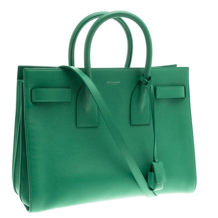 Pre Owned Saint Laurent Paris Green Leather Mini Classic Sac De Jour Tote