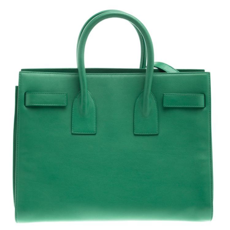 Pre Owned Saint Laurent Paris Green Leather Mini Classic Sac De Jour Tote