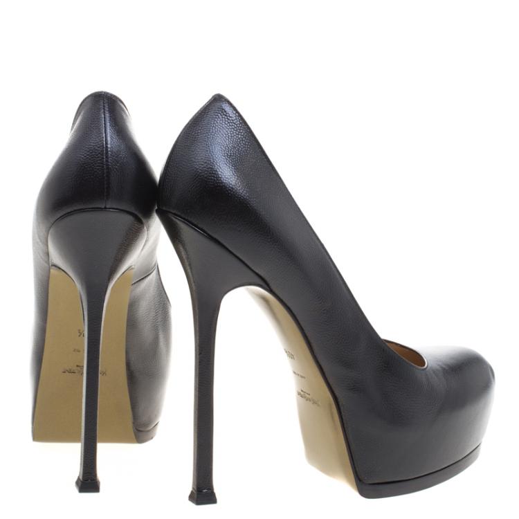 Pre Owned Saint Laurent Paris Black Leather Tribtoo Platform Pumps Size 40.5
