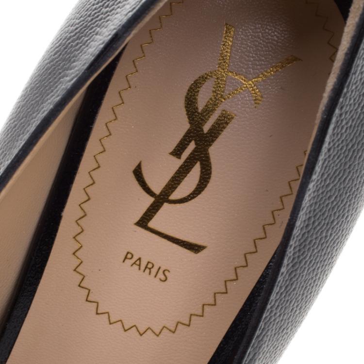 Pre Owned Saint Laurent Paris Black Leather Tribtoo Platform Pumps Size 40.5