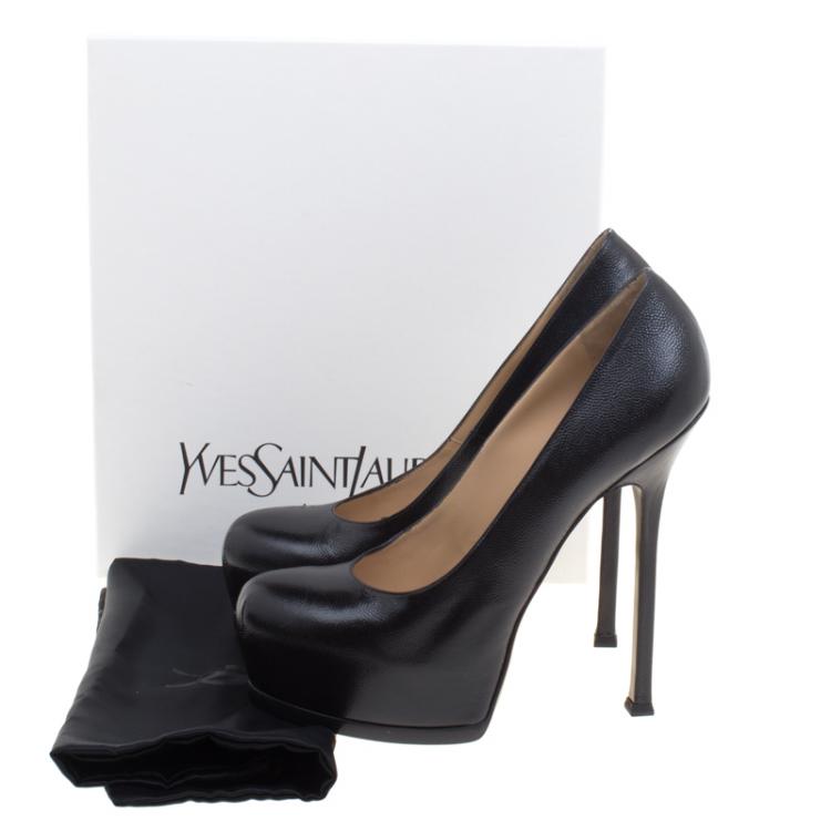Pre Owned Saint Laurent Paris Black Leather Tribtoo Platform Pumps Size 40.5