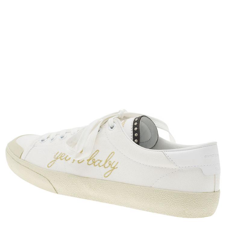 Pre Owned Saint Laurent Paris Off White Signature Court Classic Yeah Baby Low Top Sneakers Size 39