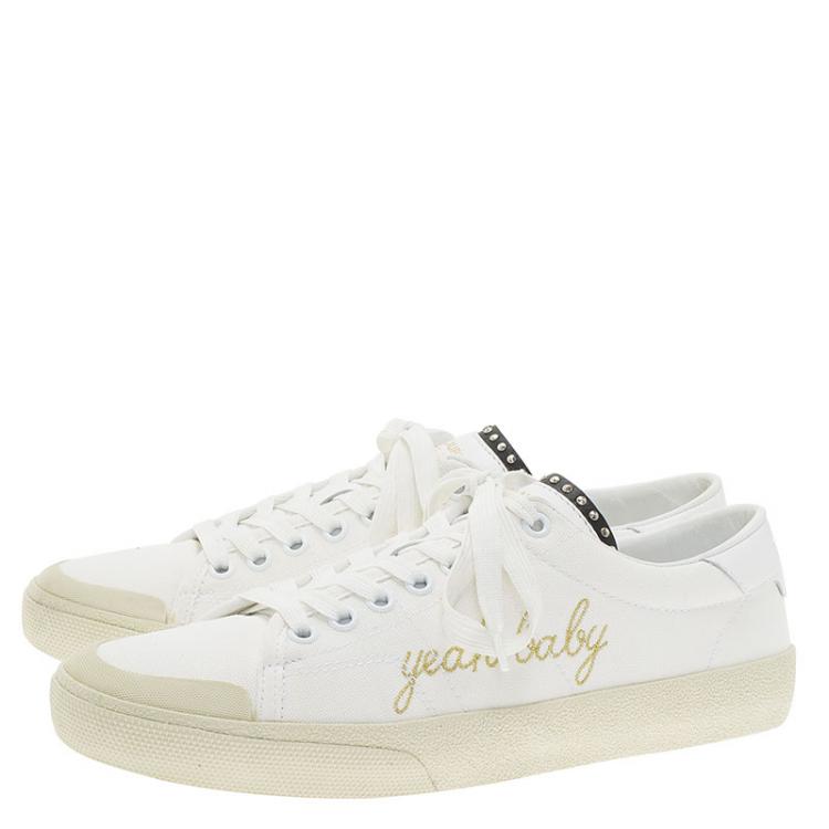 Pre Owned Saint Laurent Paris Off White Signature Court Classic Yeah Baby Low Top Sneakers Size 39
