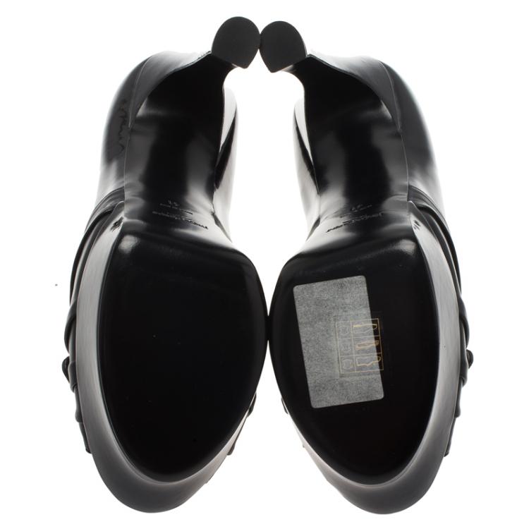 Pre Owned Saint Laurent Paris Black Patent Leather Palais B 105 Peep Toe Bow Platform Pumps Size 41