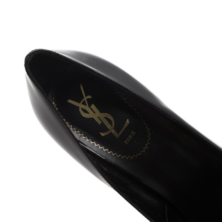 Pre Owned Saint Laurent Paris Black Patent Leather Palais B 105 Peep Toe Bow Platform Pumps Size 41