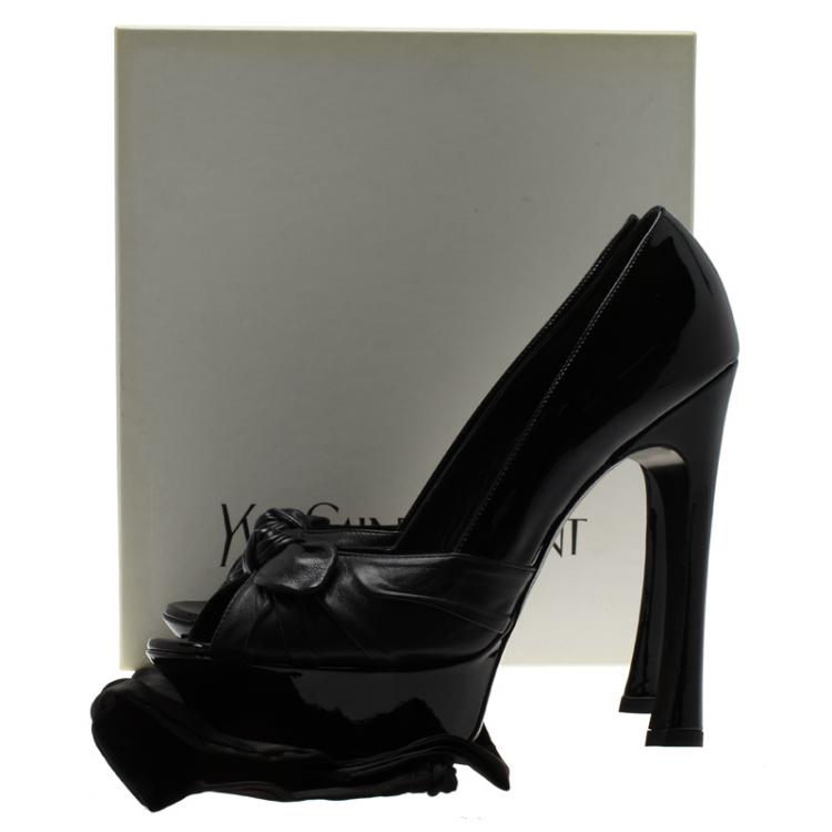 Pre Owned Saint Laurent Paris Black Patent Leather Palais B 105 Peep Toe Bow Platform Pumps Size 41