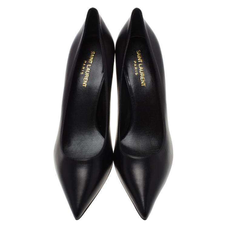 Pre Owned Saint Laurent Paris Black Leather Classic Pointed Toe Pumps Size 39.5