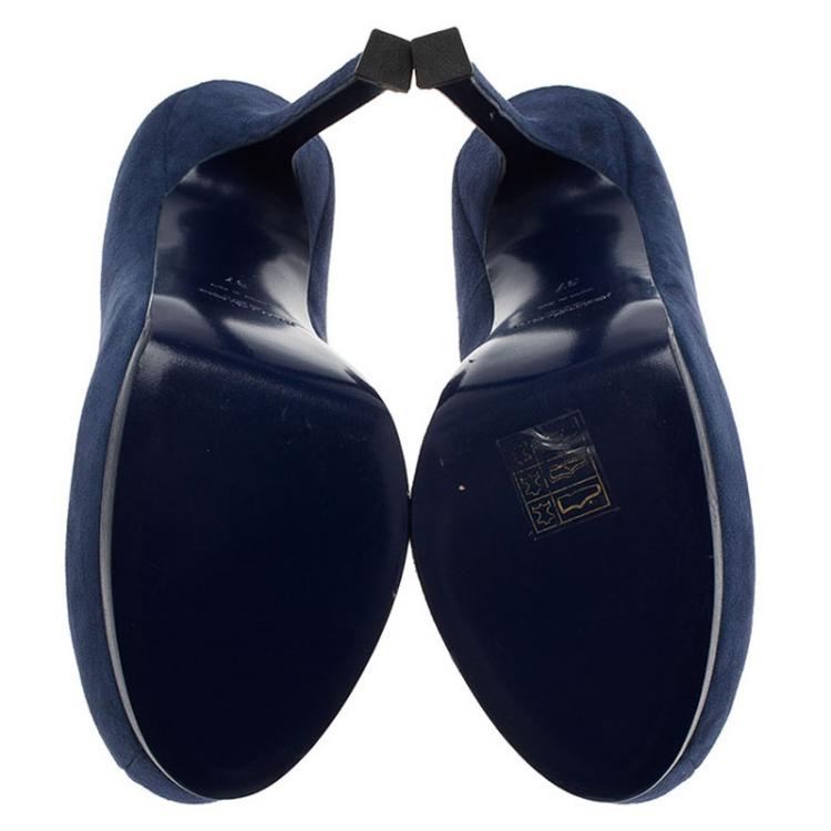 Pre Owned Saint Laurent Paris Blue Suede Tribtoo Platform Pumps Size 37