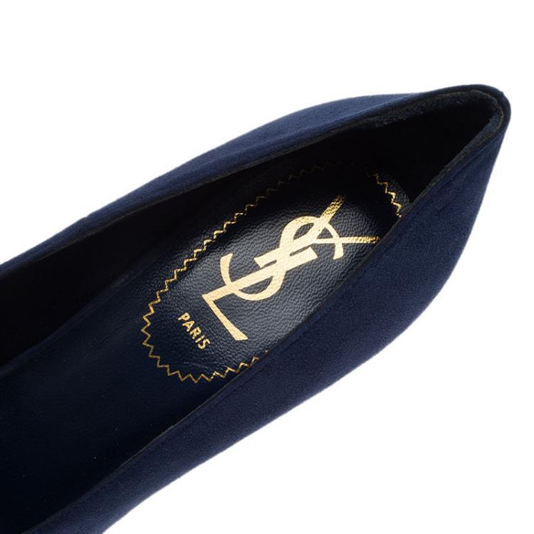 Pre Owned Saint Laurent Paris Blue Suede Tribtoo Platform Pumps Size 37