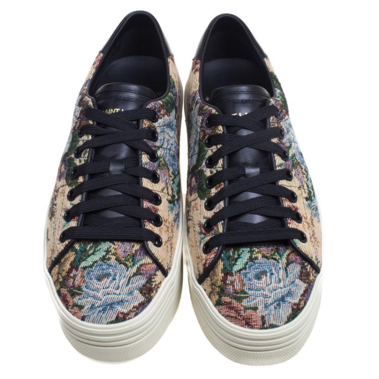 Pre Owned Saint Laurent Paris Floral Jacquard Court Classic Sneakers Size 39