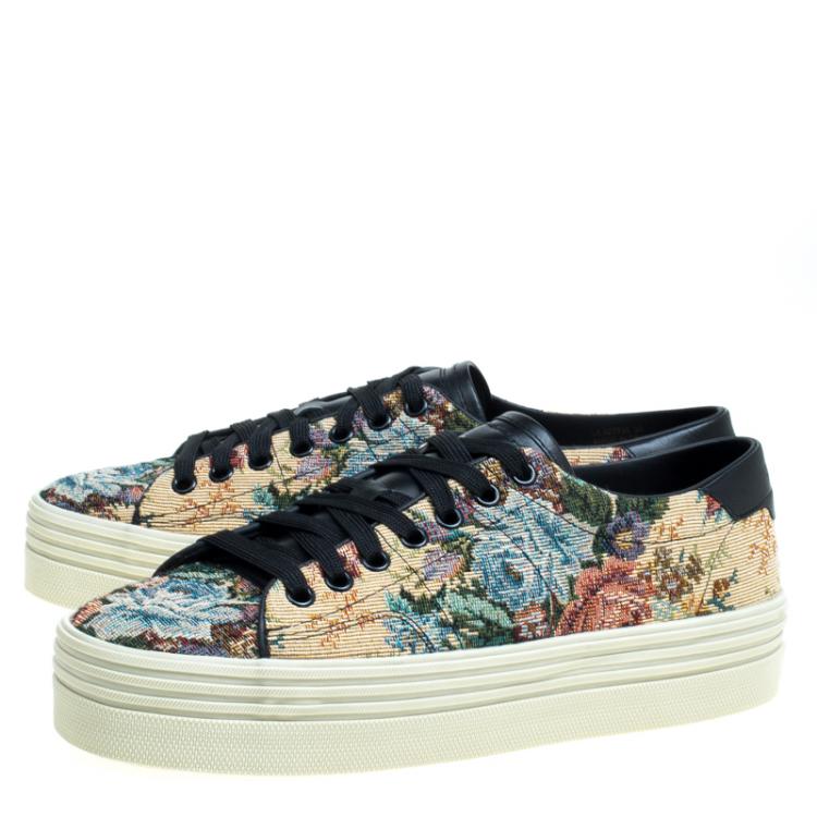 Pre Owned Saint Laurent Paris Floral Jacquard Court Classic Sneakers Size 39