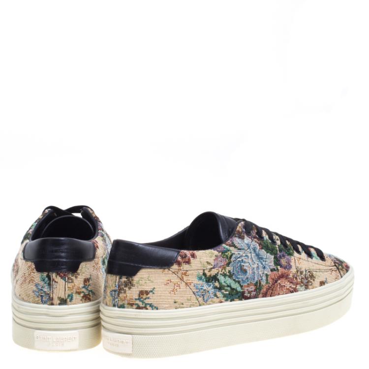 Pre Owned Saint Laurent Paris Floral Jacquard Court Classic Sneakers Size 39