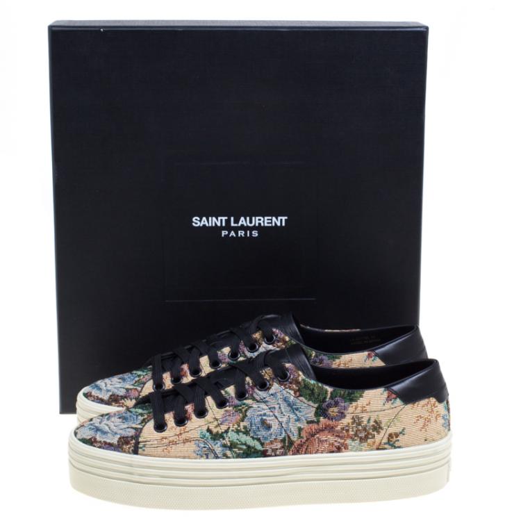 Pre Owned Saint Laurent Paris Floral Jacquard Court Classic Sneakers Size 39