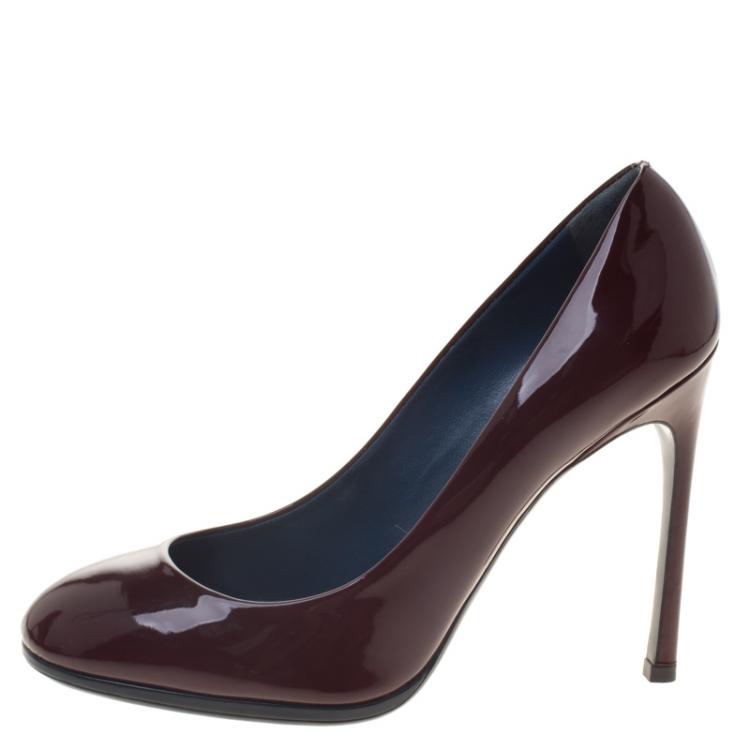 Pre Owned Saint Laurent Paris Burgundy Patent Leather Pumps Size 39.5