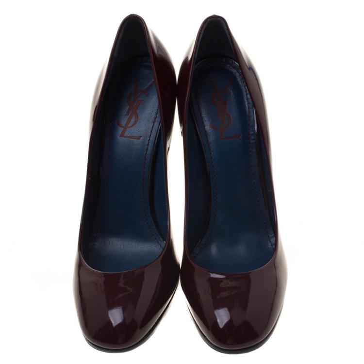 Pre Owned Saint Laurent Paris Burgundy Patent Leather Pumps Size 39.5