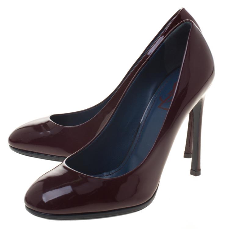 Pre Owned Saint Laurent Paris Burgundy Patent Leather Pumps Size 39.5