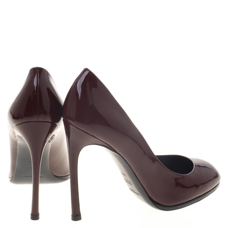 Pre Owned Saint Laurent Paris Burgundy Patent Leather Pumps Size 39.5