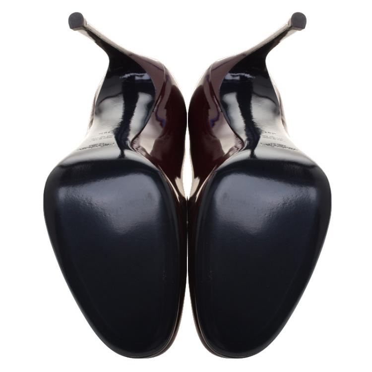 Pre Owned Saint Laurent Paris Burgundy Patent Leather Pumps Size 39.5