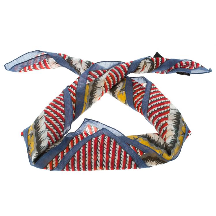 Pre Owned Saint Laurent Paris Multicolor Starfish Print Cotton and Silk Square Scarf