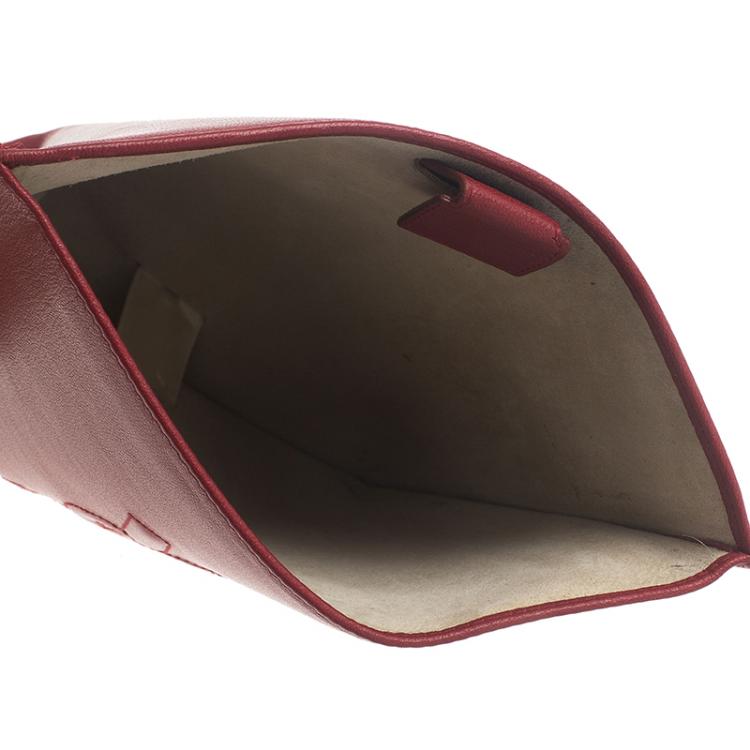 Pre Owned Saint Laurent Paris Red Leather Belle Du Jour iPad Sleeve