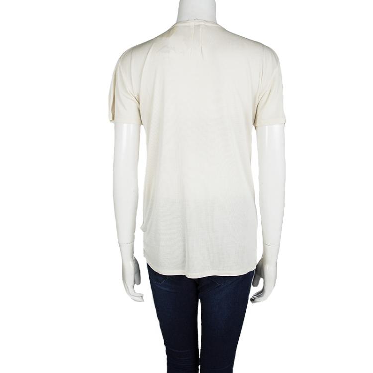 Pre Owned Saint Laurent Paris Cream Silk Jersey Chain Embellished Top M