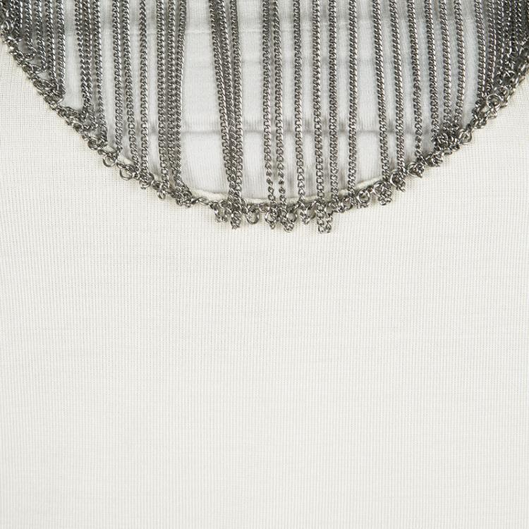 Pre Owned Saint Laurent Paris Cream Silk Jersey Chain Embellished Top M