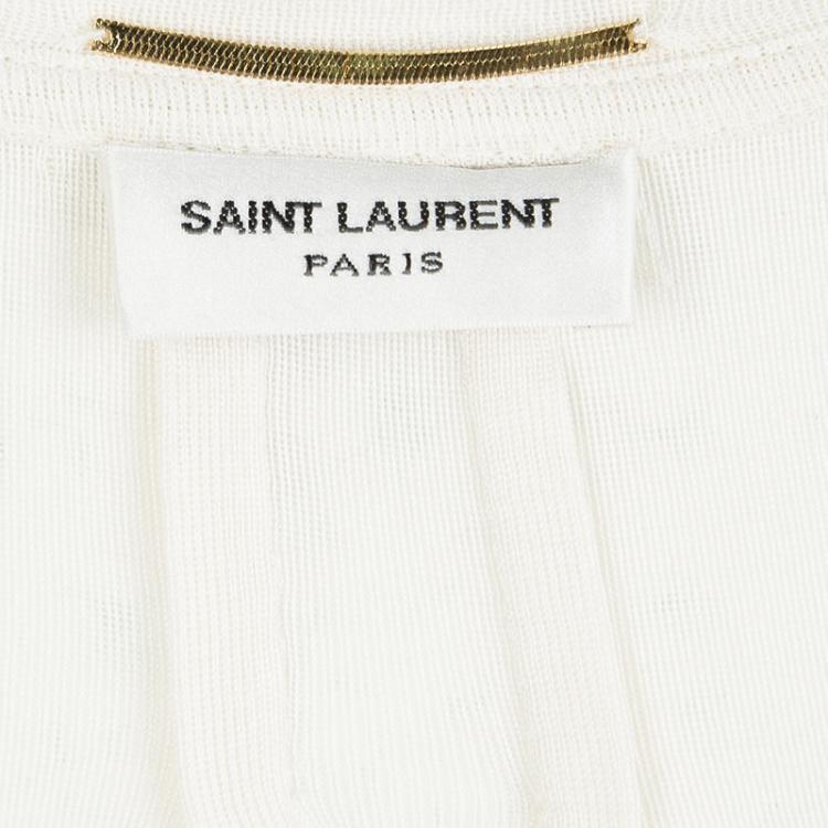 Pre Owned Saint Laurent Paris Cream Silk Jersey Chain Embellished Top M