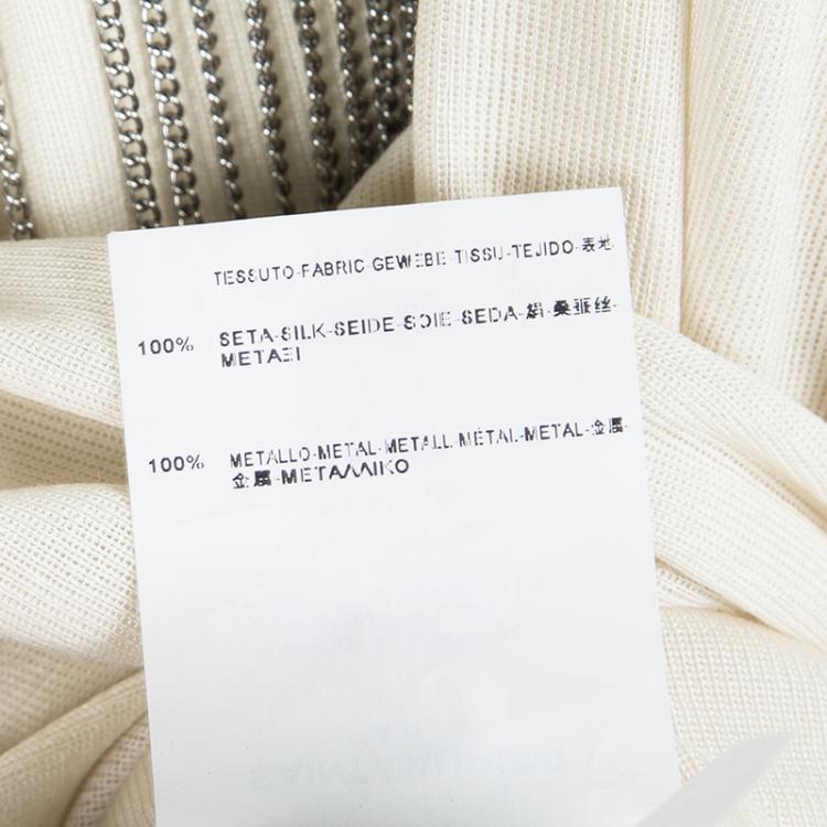 Pre Owned Saint Laurent Paris Cream Silk Jersey Chain Embellished Top M