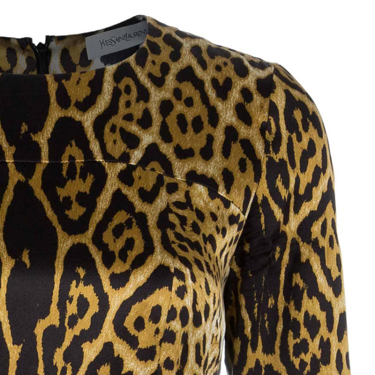 Pre Owned Saint Laurent Paris Leopard Print Silk Dress M