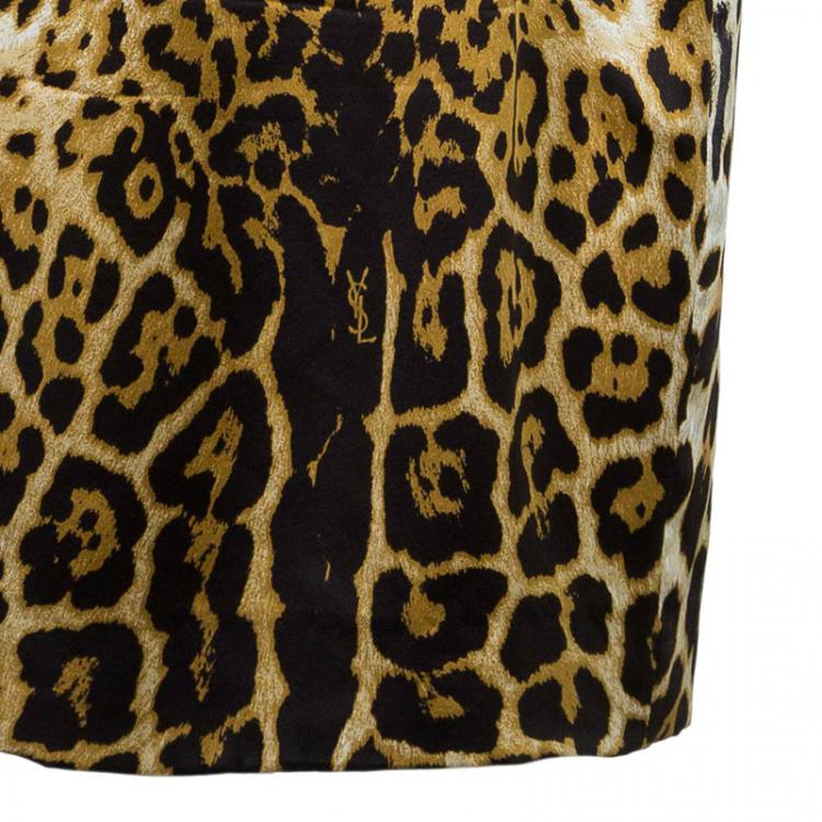Pre Owned Saint Laurent Paris Leopard Print Silk Dress M