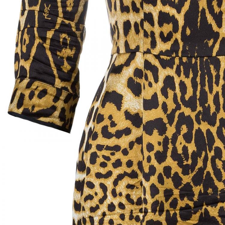 Pre Owned Saint Laurent Paris Leopard Print Silk Dress M