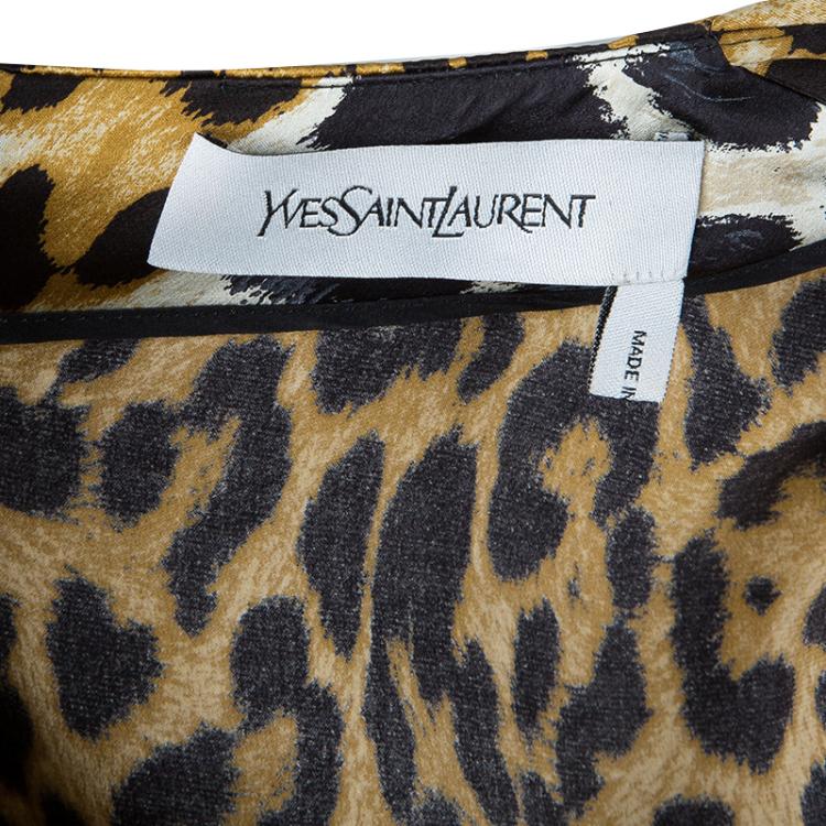 Pre Owned Saint Laurent Paris Leopard Print Silk Dress M