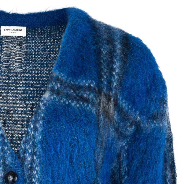 Pre Owned Saint Laurent Paris Blue Plaid Sweater M