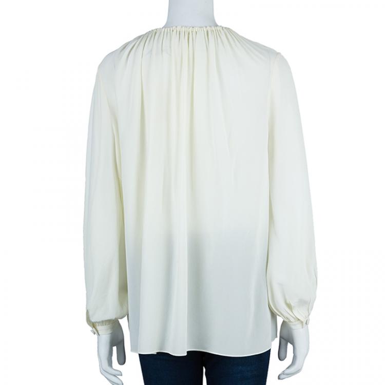 Pre Owned Saint Laurent Paris White Drawstring Top M
