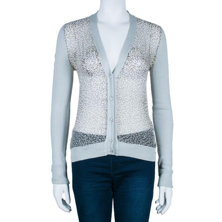 Pre Owned Saint Laurent Paris Leopard Chiffon Knit Cardigan M
