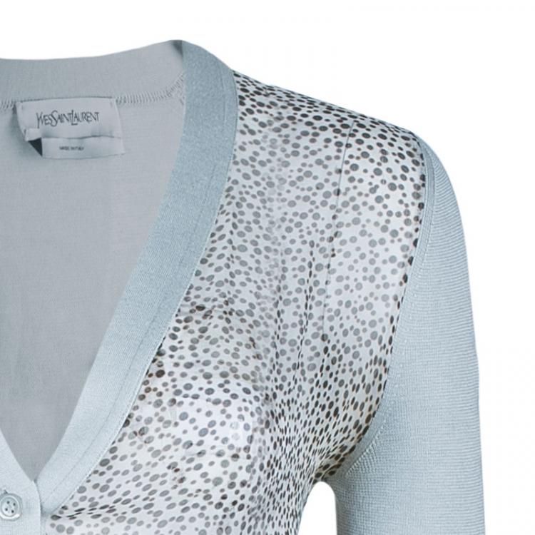 Pre Owned Saint Laurent Paris Leopard Chiffon Knit Cardigan M
