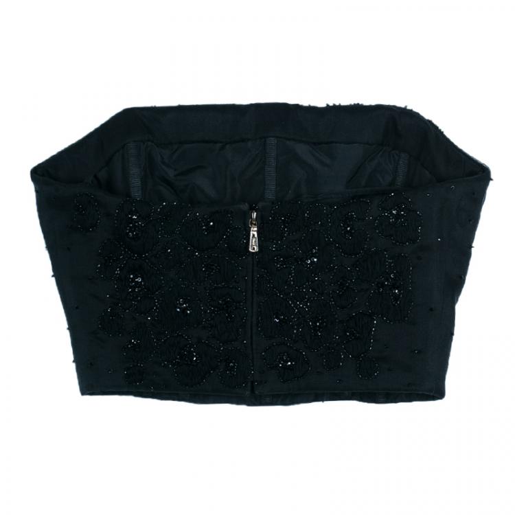 Pre Owned Saint Laurent Paris Black Beaded Crop Top M