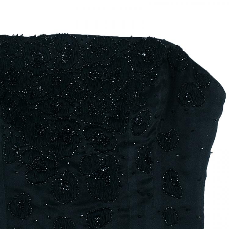 Pre Owned Saint Laurent Paris Black Beaded Crop Top M
