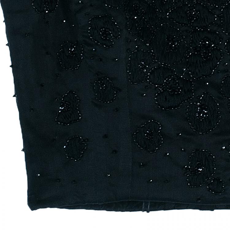 Pre Owned Saint Laurent Paris Black Beaded Crop Top M