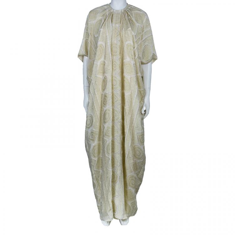 Pre Owned Saint Laurent Paris Gold Polka Dot Long Dress M